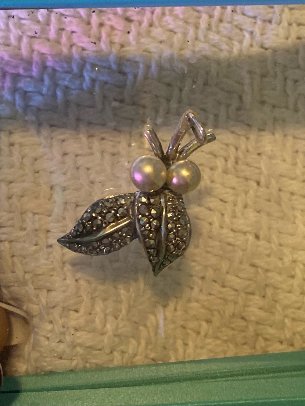 Vintage Sterling Silver Stamped Necklace Pendant with Pearlescent Accents